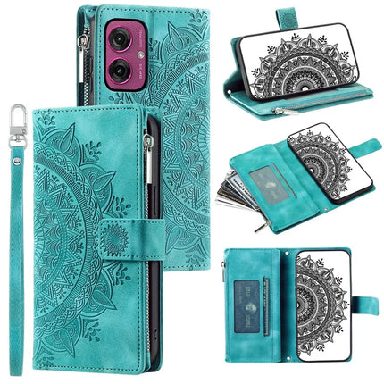 Style 006 For Motorola Moto G55 5G Wallet Case PU Leather Phone Cover Mandala Flower Pattern - Mint Green