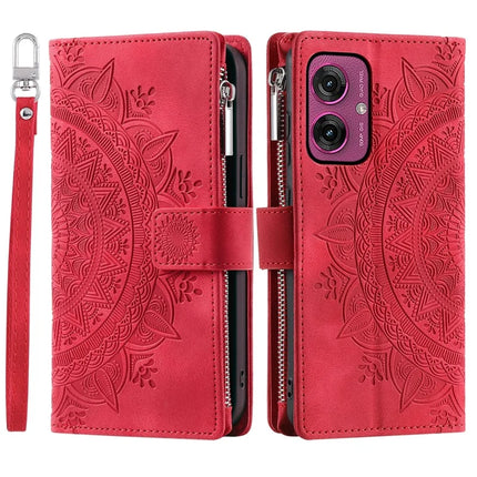 Style 006 For Motorola Moto G55 5G Wallet Case PU Leather Phone Cover Mandala Flower Pattern