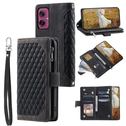 Style 005 For Motorola Moto G55 5G Wallet Case Rhombus Stitching Line PU Leather Phone Cover - Black