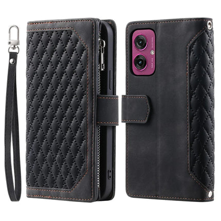 Style 005 For Motorola Moto G55 5G Wallet Case Rhombus Stitching Line PU Leather Phone Cover