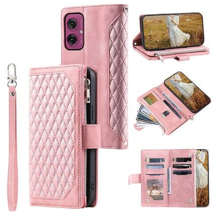 Style 005 For Motorola Moto G55 5G Wallet Case Rhombus Stitching Line PU Leather Phone Cover - Rose Gold