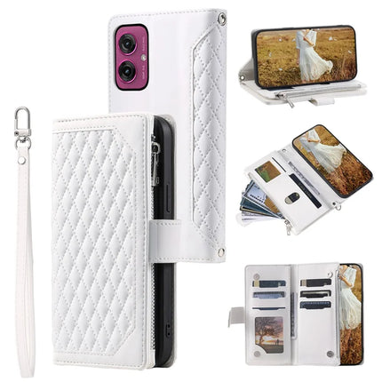Style 005 For Motorola Moto G55 5G Wallet Case Rhombus Stitching Line PU Leather Phone Cover - White