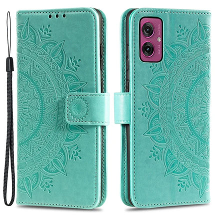 For Motorola Moto G55 5G Case Imprinted Totem PU Leather Wallet Stand Phone Cover - Mint Green