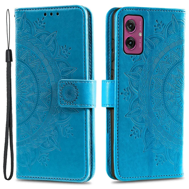 For Motorola Moto G55 5G Case Imprinted Totem PU Leather Wallet Stand Phone Cover - Blue