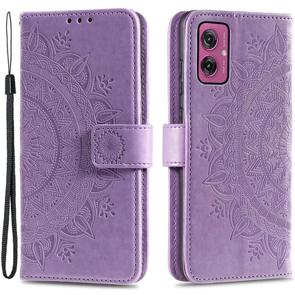 For Motorola Moto G55 5G Case Imprinted Totem PU Leather Wallet Stand Phone Cover - Purple