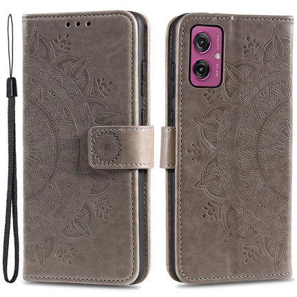 For Motorola Moto G55 5G Case Imprinted Totem PU Leather Wallet Stand Phone Cover - Grey
