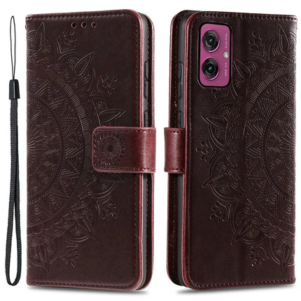 For Motorola Moto G55 5G Case Imprinted Totem PU Leather Wallet Stand Phone Cover - Brown