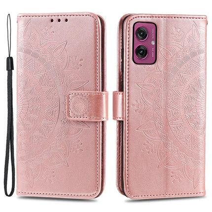 For Motorola Moto G55 5G Case Imprinted Totem PU Leather Wallet Stand Phone Cover - Rose Gold