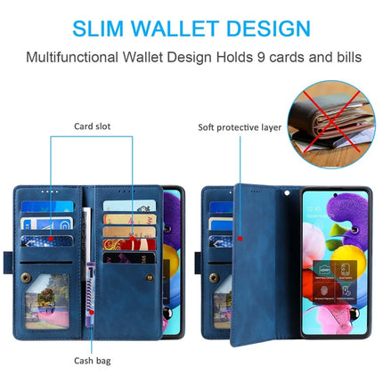For Motorola Moto G55 5G Case PU Leather Phone Cover with Zipper Wallet 9 Card Slots