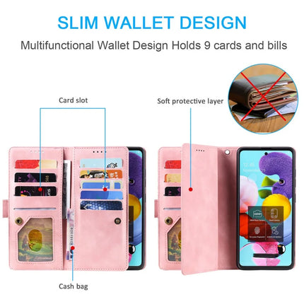 For Motorola Moto G55 5G Case PU Leather Phone Cover with Zipper Wallet 9 Card Slots