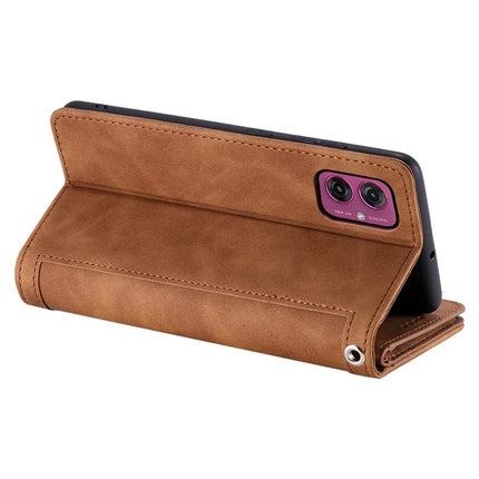 For Motorola Moto G55 5G Case PU Leather Phone Cover with Zipper Wallet 9 Card Slots