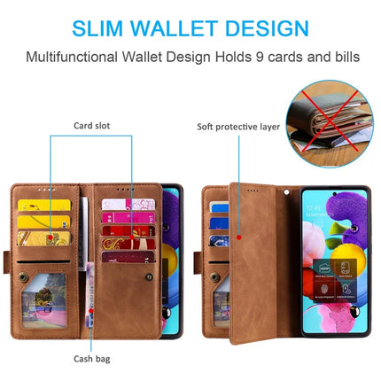 For Motorola Moto G55 5G Case PU Leather Phone Cover with Zipper Wallet 9 Card Slots