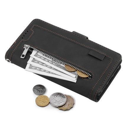 For Motorola Moto G55 5G Case PU Leather Phone Cover with Zipper Wallet 9 Card Slots