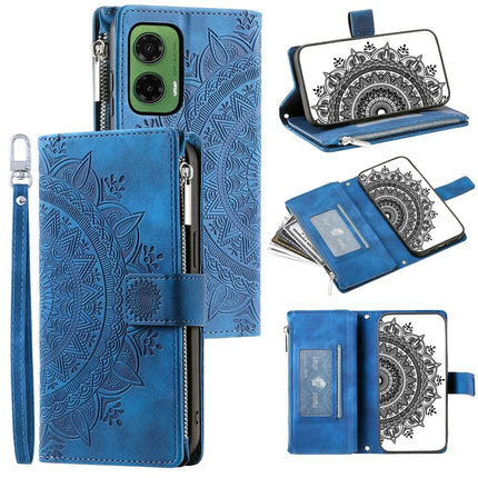 Style 006 For Motorola Moto G35 5G Wallet Case PU Leather Phone Cover Mandala Flower Pattern - Blue