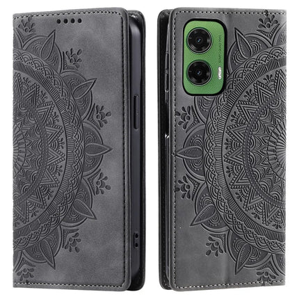 Style 010 For Motorola Moto G35 5G Case Mandala Pattern Magnetic Closing Leather Phone Cover - Grey