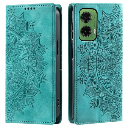 Style 010 For Motorola Moto G35 5G Case Mandala Pattern Magnetic Closing Leather Phone Cover - Mint Green