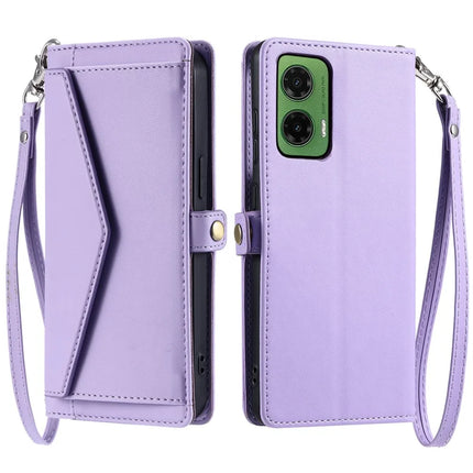 For Motorola Moto G35 5G Leather Case with Wrist Strap Wallet Stand Phone Cover - Purple