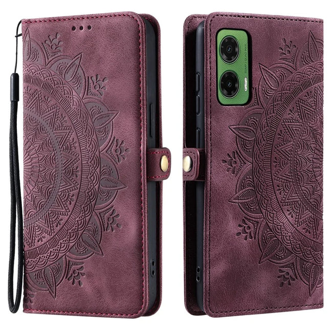 Style 016 For Motorola Moto G35 5G Case Skin Feel Totem Imprinted Wallet Leather Phone Cover - Wine Red