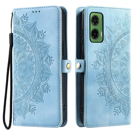 Style 016 For Motorola Moto G35 5G Case Skin Feel Totem Imprinted Wallet Leather Phone Cover - Lake Blue