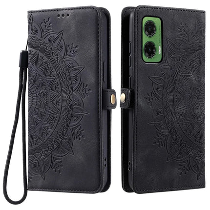 Style 016 For Motorola Moto G35 5G Case Skin Feel Totem Imprinted Wallet Leather Phone Cover - Black