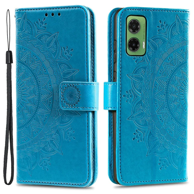 For Motorola Moto G35 5G Case Imprinted Totem PU Leather Wallet Stand Phone Cover - Blue