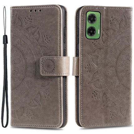 For Motorola Moto G35 5G Case Imprinted Totem PU Leather Wallet Stand Phone Cover - Grey