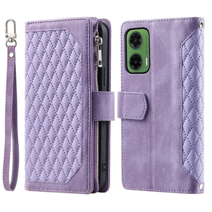 Style 005 For Motorola Moto G35 5G Wallet Case Rhombus Stitching Line PU Leather Phone Cover