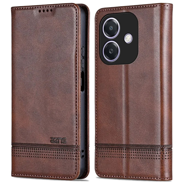 AZNS For Oppo A3x 5G  /  A40 4G Case Cowhide Texture PU Leather Wallet Phone Cover - Coffee