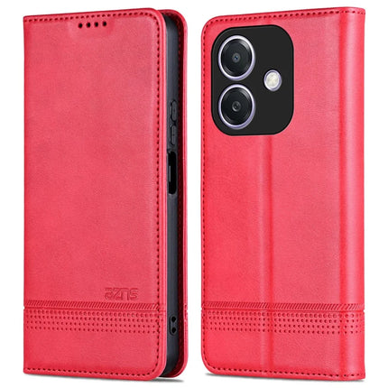 AZNS For Oppo A3x 5G  /  A40 4G Case Cowhide Texture PU Leather Wallet Phone Cover - Red