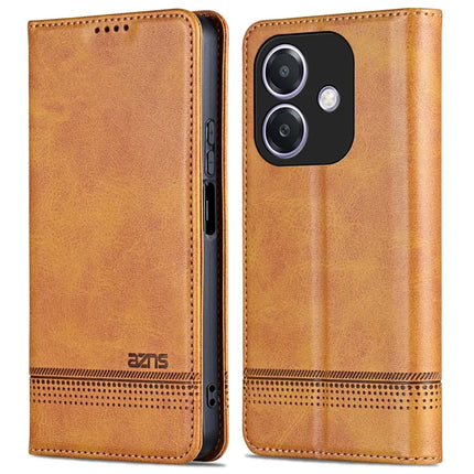 AZNS For Oppo A3x 5G  /  A40 4G Case Cowhide Texture PU Leather Wallet Phone Cover - Brown