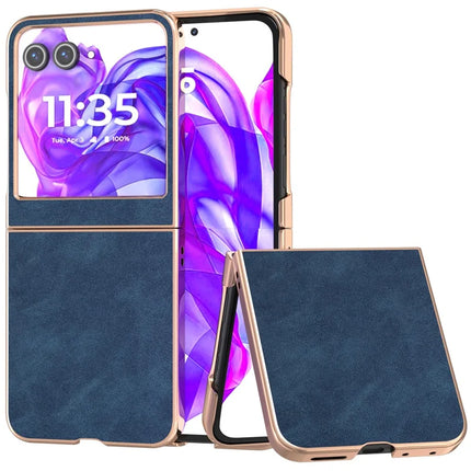 For Motorola Razr 50 5G Case Electroplating PU+PC Shockproof Phone Cover - Blue