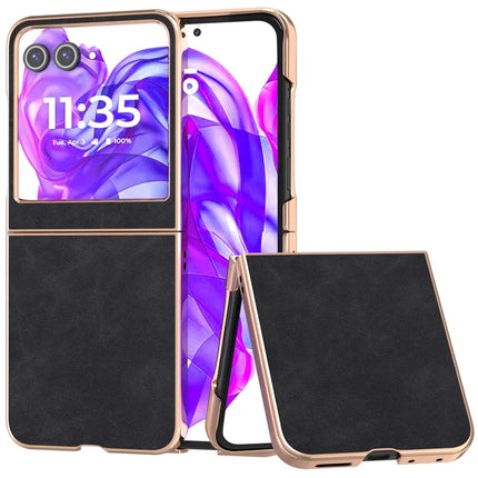 For Motorola Razr 50 5G Case Electroplating PU+PC Shockproof Phone Cover - Black