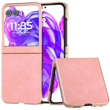 For Motorola Razr 50 5G Case Electroplating PU+PC Shockproof Phone Cover - Pink