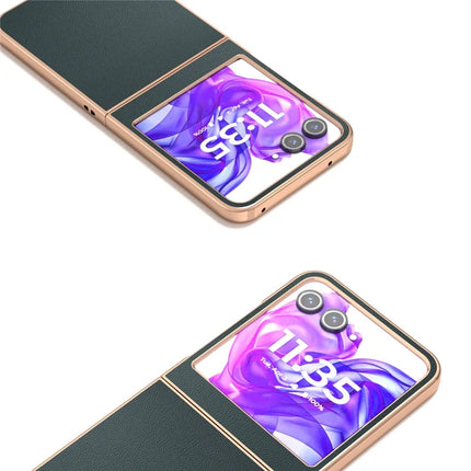 ABEEL For Motorola Razr 50 5G Case Electroplating Genuine Cow Leather PC Phone Cover
