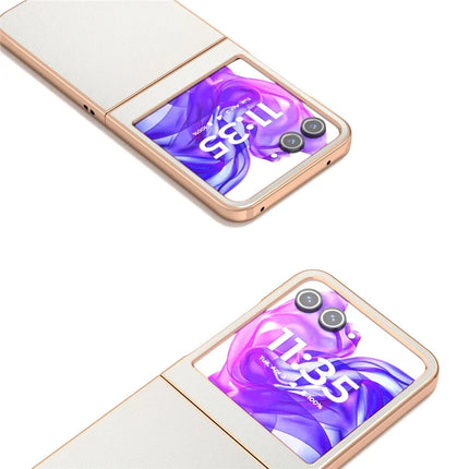 ABEEL For Motorola Razr 50 5G Case Electroplating Genuine Cow Leather PC Phone Cover