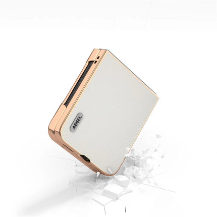 ABEEL For Motorola Razr 50 5G Case Electroplating Genuine Cow Leather PC Phone Cover
