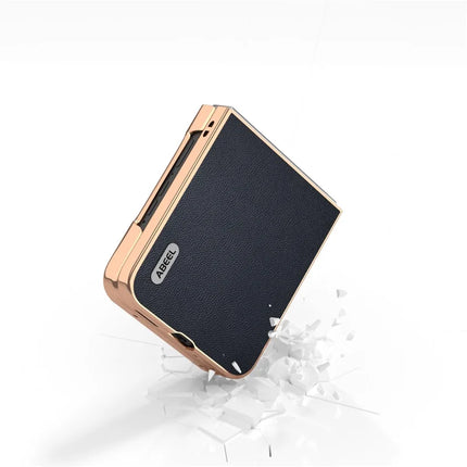 ABEEL For Motorola Razr 50 5G Case Electroplating Genuine Cow Leather PC Phone Cover