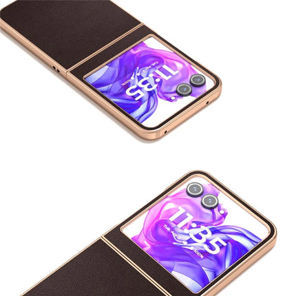 ABEEL For Motorola Razr 50 5G Case Electroplating Genuine Cow Leather PC Phone Cover