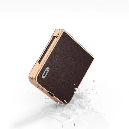 ABEEL For Motorola Razr 50 5G Case Electroplating Genuine Cow Leather PC Phone Cover