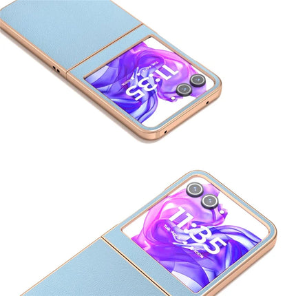 ABEEL For Motorola Razr 50 5G Case Electroplating Genuine Cow Leather PC Phone Cover