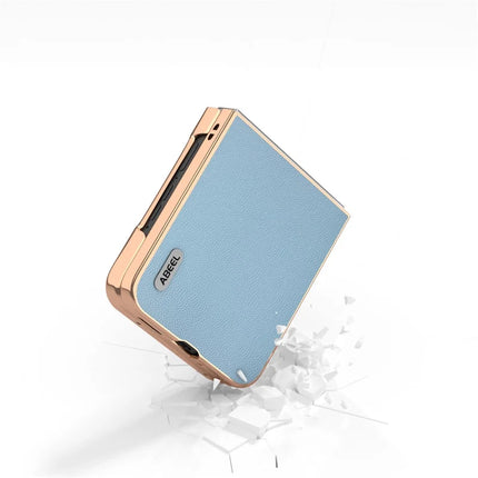 ABEEL For Motorola Razr 50 5G Case Electroplating Genuine Cow Leather PC Phone Cover