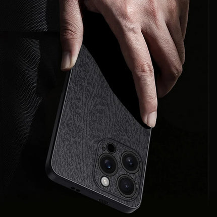 For iPhone 16 Pro Max Case Wood Texture PU Leather Coated PC+TPU Phone Cover