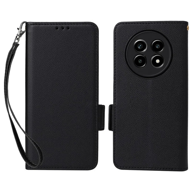 For Realme 13+ 5G / 13 Pro 5G (China) Case Litchi Texture PU Leather Wallet Flip Phone Cover - Black