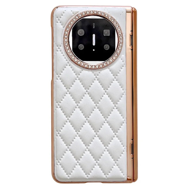For Huawei Mate X5 Case Leather+PC Rhombus Phone Cover with Tempered Glass Screen Film - White