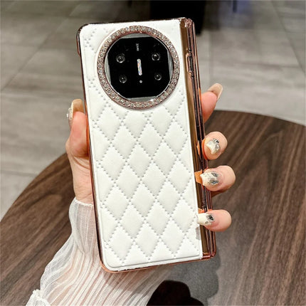 For Huawei Mate X5 Case Leather+PC Rhombus Phone Cover with Tempered Glass Screen Film