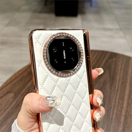 For Huawei Mate X5 Case Leather+PC Rhombus Phone Cover with Tempered Glass Screen Film