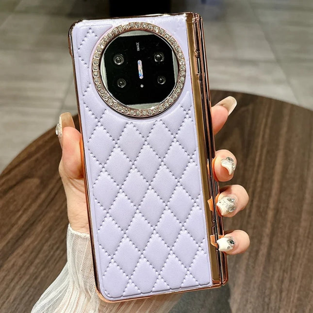 For Huawei Mate X5 Case Leather+PC Rhombus Phone Cover with Tempered Glass Screen Film - Purple