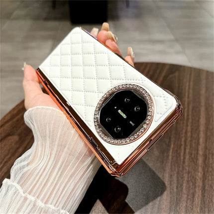 For Huawei Mate X5 Case Leather+PC Rhombus Phone Cover with Tempered Glass Screen Film