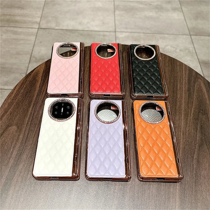 For Huawei Mate X5 Case Leather+PC Rhombus Phone Cover with Tempered Glass Screen Film