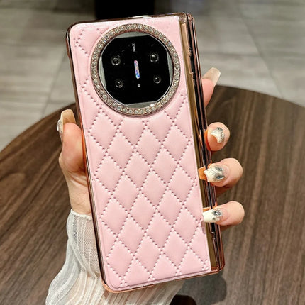 For Huawei Mate X5 Case Leather+PC Rhombus Phone Cover with Tempered Glass Screen Film - Pink